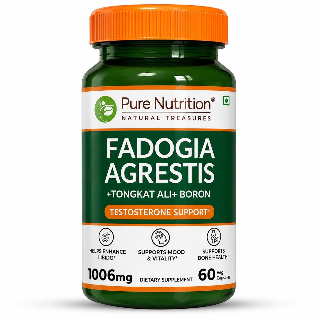 Pure Nutrition Fadogia Agrestis (1006mg), 60 Veg Capsules | With Tongkat Ali & Boron | Supports Energy, Vitality & Performance