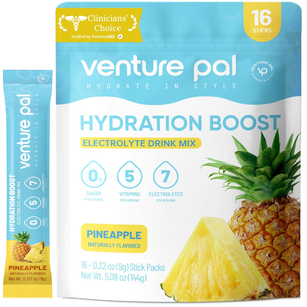 Venture Pal Free Electrolyte Power Packets - 液态日报IV 快速水分和党回收的饮料混合 → 5 Vitamins & 7 Electrolytes → Keto Friendly → Kent-GMO → 认证 Vegan → 16棒