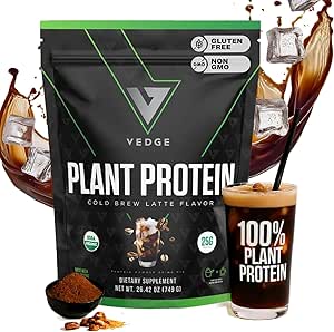 vedge Vegan蛋白粉 - 植物蛋白粉加培亚,南瓜和葵花 - USDA有机,氨基酸,乳酸自由,Gluten自由,大豆自由,Keto,非转基因生物 - 冷酿Latte - 20种服务