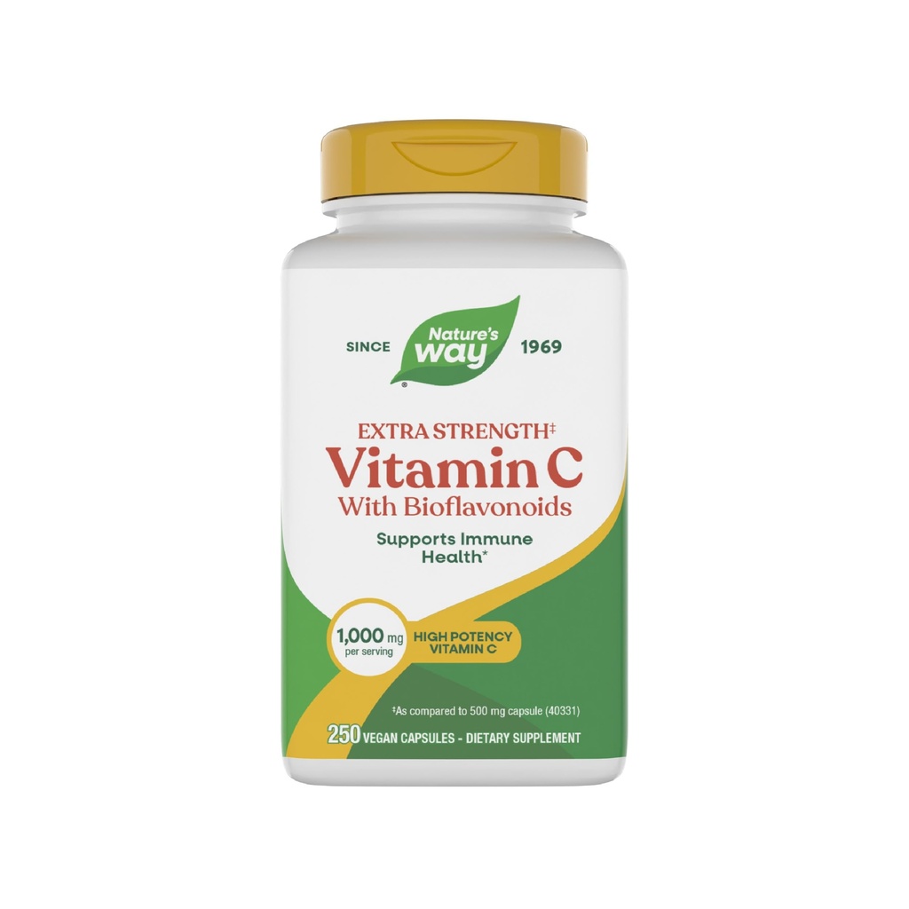 Nature's Way Extrastrong Vitamin C with Bioflavonoids, productions Collagen Production for Health Skin *, 1g 维生素C 作为每卡普尔的Ascorbic酸, 250 Vegan Capsules (包装 May Vary)