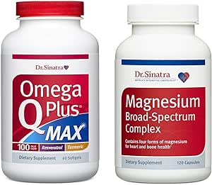Sinatra Omega Q Plus MAX博士,100毫克为CoQ10和Magnesium Broad-Spectrum Complex Ultimate Heart Health Bundle 高级心血管支持健康胆固醇和血压