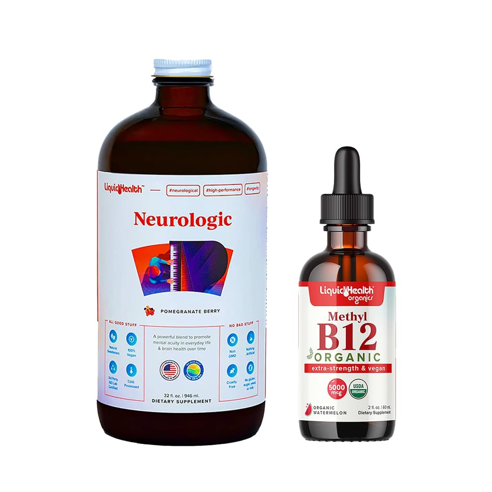 LIQUIDHEALTH 神经神经病新科重点补充剂和有机甲基B12 5000mcg 维生素滴入,配以玉米樱桃汁用于免疫支持,改善记忆和浓度,自然能源,总体健康