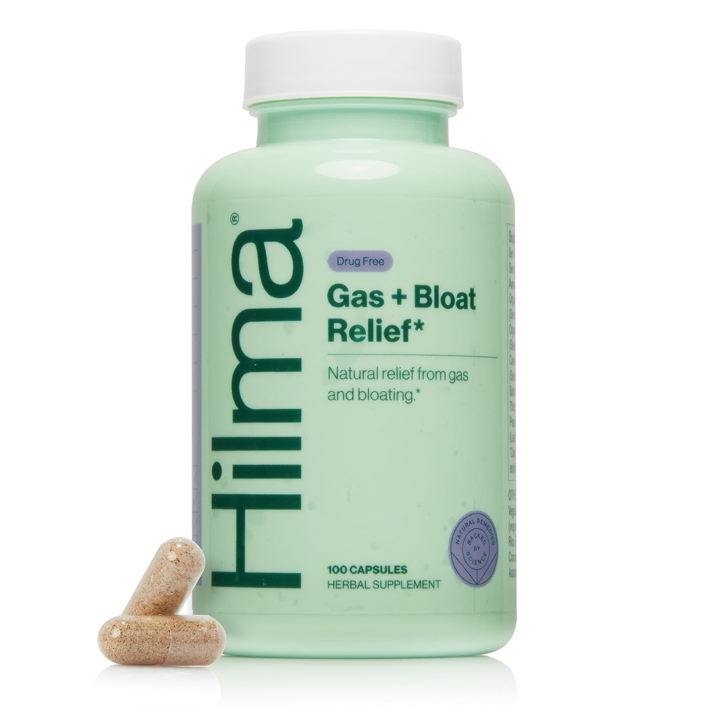 Hilma Natural Gas and Bloating Relief with Lemon Balm, Fennel & Peppermint Leaf, 博士与有机成份结合, 100 Vegan 卡普尔