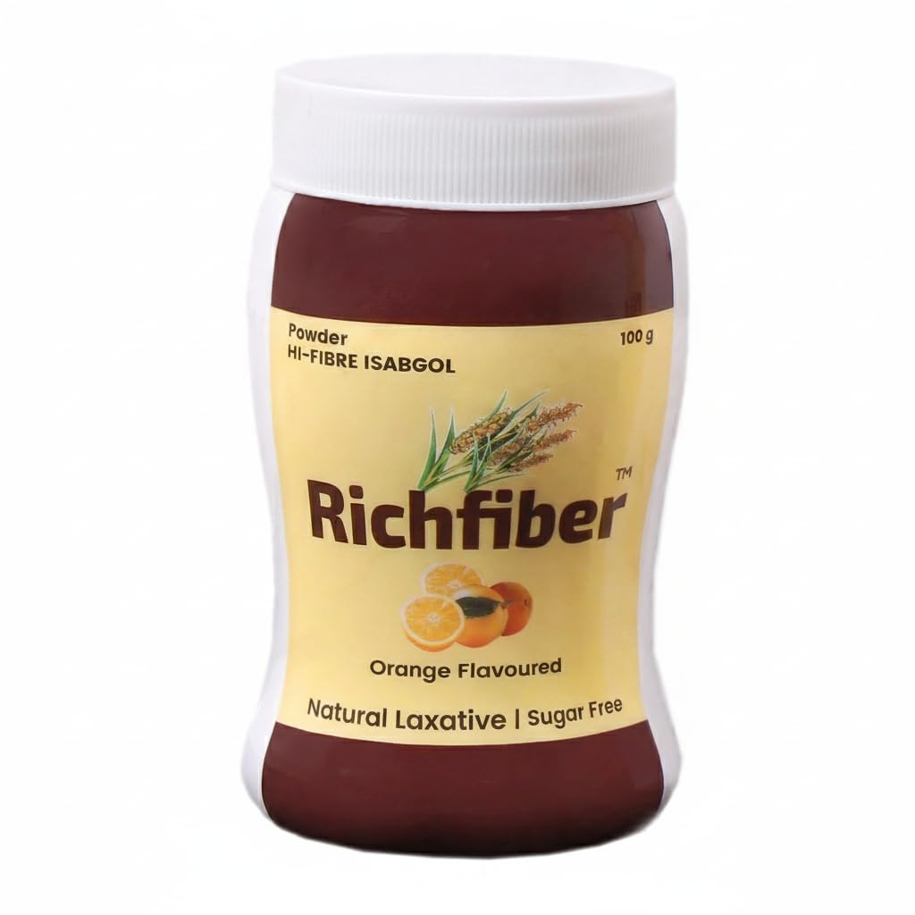Lignite Richfiber Isabgol Powder (Psyllium Husk) Orange Flavour Sugar Free Fibre Drink 100g