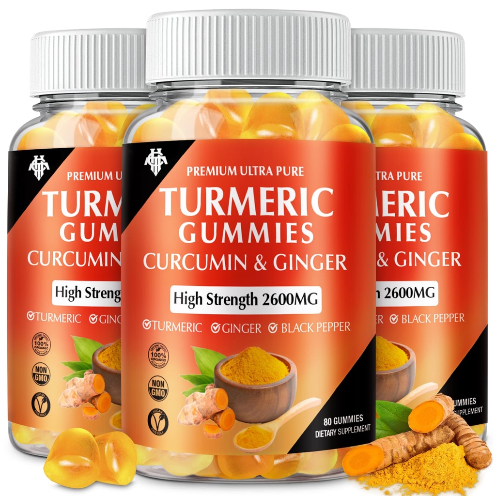 Turmeric Curcumin Gummys (3 Pack) - Turmeric Curcumin 配有 Ginger 和 Black Pepper Gummys 配有 IMUNE 肌肉支持健康皮肤的 Turmeric Curcumin Gummys (3 Pack) - Vegan, Gluten Free, 低糖 - 配有 成人