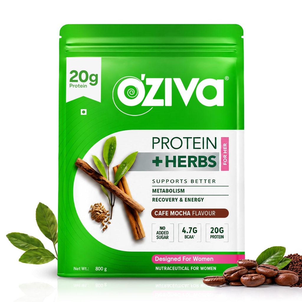 OZiva Protein & Herbs for Women (Cafe Mocha) I Manage Weight, Energy & Metabolism | Clean Protein, Shatavari, Green Tea I No Added Sugar, 800g