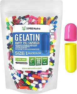 XPRS Nutra 大小 1 空盖章 - 500 个空盖章 - Pill DIY Capsule 填充 - Do- It- Yourself 附加品纯波文 Pell Gel 盖章(多色)