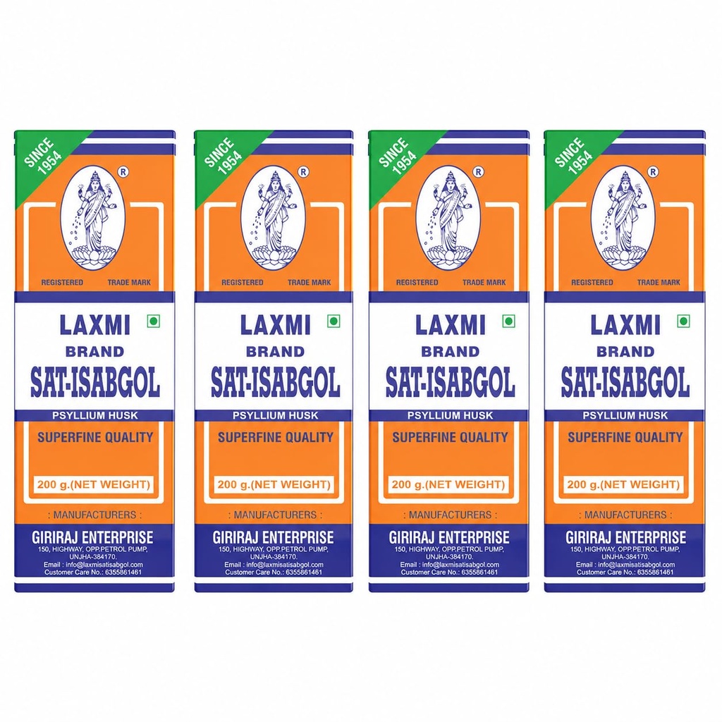 Laxmi Sat Isabgol Psyllium Husk Powder-800 gm | For Constipation Relief & Gut Health | High Fiber Supplement | Supports Easy Bowel Movement, Digestive Wellness & Bloating Relief | 200 gm (Pack of 4)