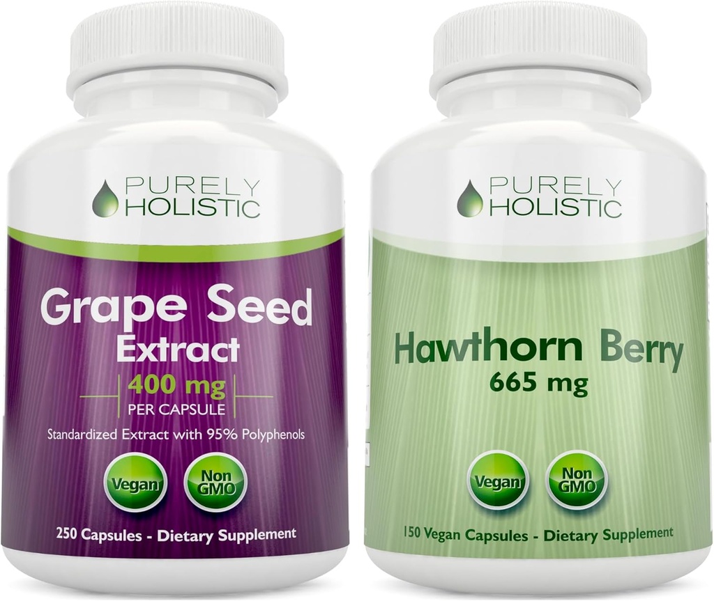 纯全美葡萄种子提取400mg + Hawthorn Berry 665mg Bundle - 400 Vegan Capsules - 美国制造