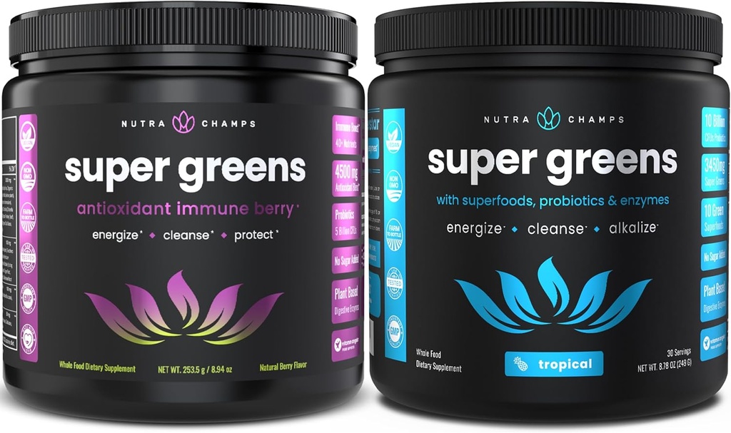 NutraChamps 超级绿地抗氧化剂和超级绿地热带舱 - 2个月供应