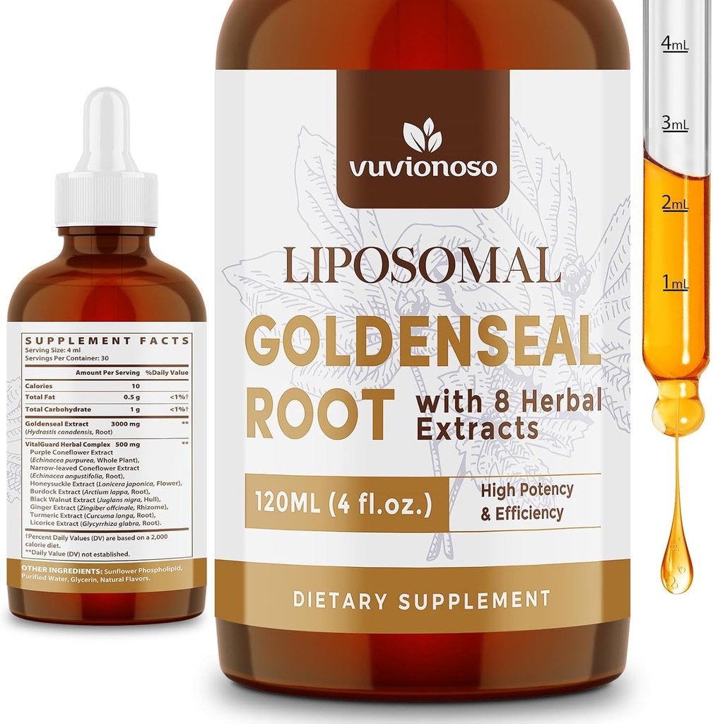 Goldenseal Root 提取器 3000mg 用于免疫和呼吸健康-快速吸食 QQ无糖 QQ Vegan QQ 4 Fl Oz