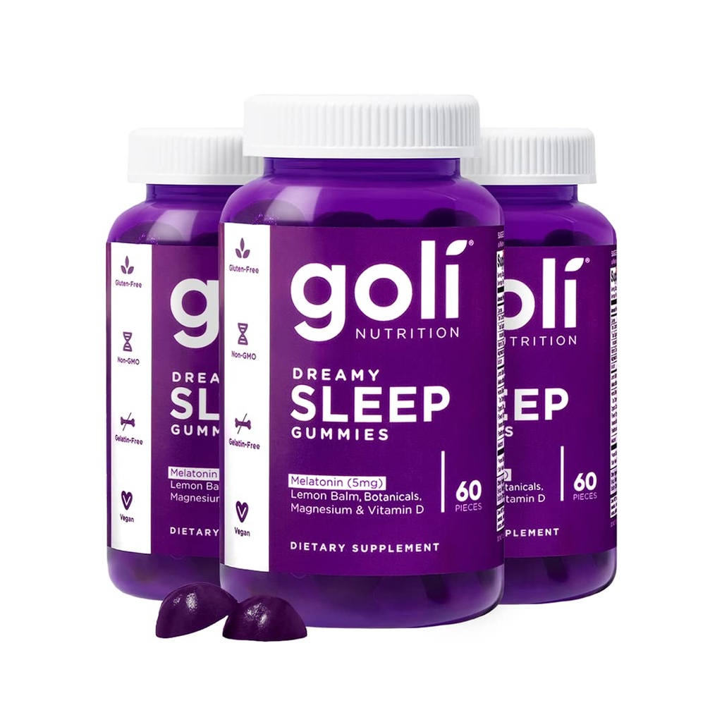 Goli Dreamy Sleep Gummy - 180 Counter - 梅拉图宁,维生素D,镁,和柠檬鲍姆提取 - Gelatin - Free, Gluten - Free, Vegan & Non-GMO