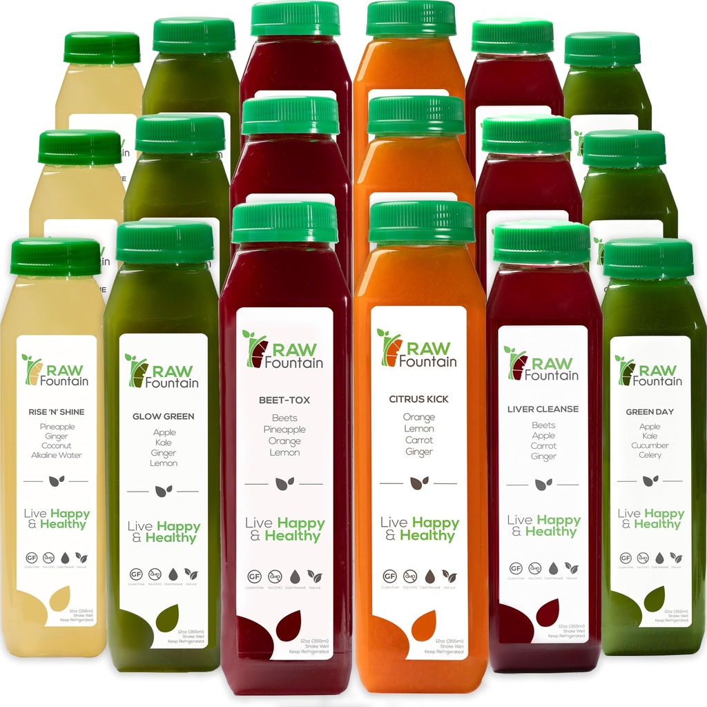 5 Day Juice Cleanse by Raw Fountain, All Natural Raw Detox Cleanse, Cold Pressed Juice Fast, Great Way to Jumpstart a Healthy Diet, Kosher, Vegan, NO Sugar Added, 30 Bottles 12oz