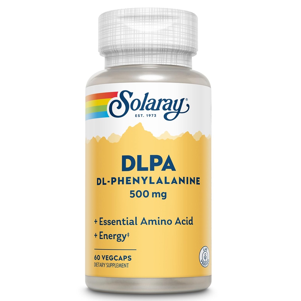 SOLARAY DL-Phenylalanine,500mg | 50-50 神经系统必需氨酸混合物,Mood & Energy支持 | 60 Veg Caps