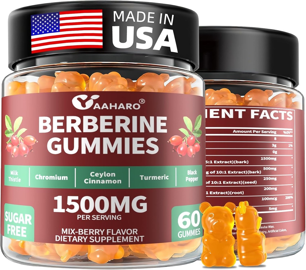 Berberine 与锡兰肉桂胶 - 1500mg Berberine HCI 配有铬,硫酸和牛奶 硝酸盐 - 对女性和男性的免疫支持 - 60 无糖胶