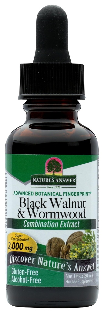 Natures Answer Black Walnut and Wormwood 1 oz 30mL 200mg. 提取、液体、促进消化、谷氨酸和纯化水