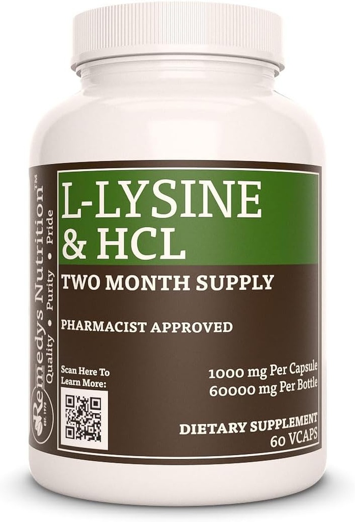 补救措施 L-Lysine HCL − 1000毫克,60 维冈卡普苏莱氨基酸补充营养 → 两个月供应