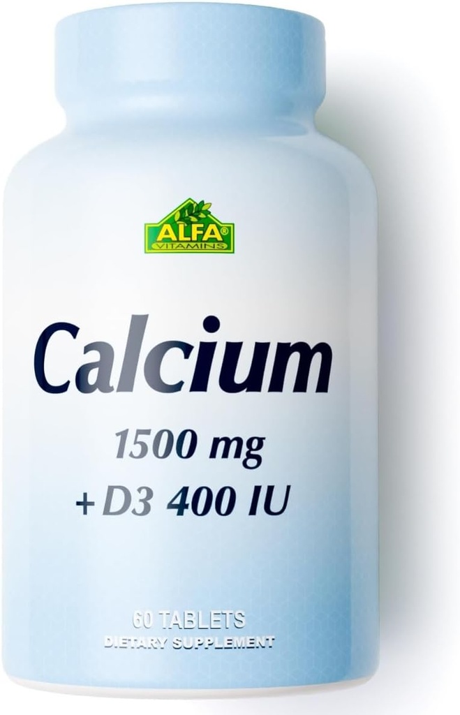 ALFA VITAMINS Calcium 1500mg & Vitamin D3 400 IU, 支持骨质健康与免疫系统, 强骨和牙齿基本维生素, Calcium Citrate 补充维生素D3, 60片