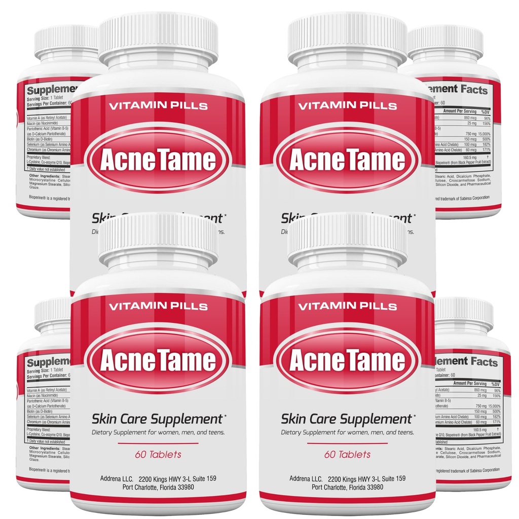 Acnetame Acne Pills Supplement- Clear Skin Vitamins Pill for Oily Skin Treatment, Hormonal Blemishes, Anti Spots & Cystic Acnes Supplements for Women, Men, Teens & Adults- 240 Oral Tablets