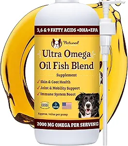 天然狗公司 Ultra Omega Oil for Dogs a 2000 MG Omega 3, 6, 9 配有沙门, Pollock & Flaxseed Oil, EPA & DHA, 狗皮补充剂, Coat, Joes, Alergy & Itch Relief, 狗鱼油 16oz