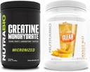 NutraBio Creatine 单水合物,无氟酸酯,(500克)和Clear Whey 蛋白质溶液,(芒果雾) 补充Bundle – 肌肉能源,最大增殖,恢复,和强度