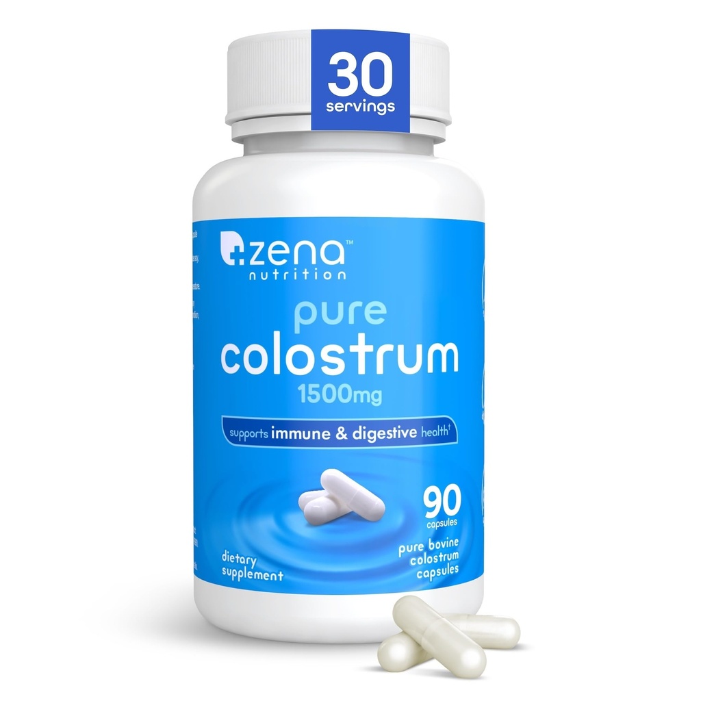 泽纳营养纯Colostrum Capsules, 1500mg 补充品,草药Bovine Colostrum,支持Immune和消化健康,促进Gut健康,Gluten Free, Fat Free, 1个月供应,90 Capsules