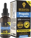 BEE和你们15%的纯Propolis水溶性抽取 - 高概率 - 零糖 - 零卡路里 - 天然免疫支持和固喉救济 抗氧化剂 Keto, Paleo, Gluten-Free, 1 Fl Oz