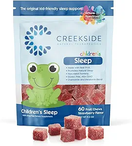 Creekside Naturals Chews, 0.5 mg Melatonin Sleep Speep 配有香蜜酒、小儿科医生配制的Vegan Gummys、草莓香菜、60 果汁