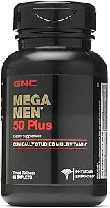GNC Mega Men 50 Plus Daily multivitamin for Men 支持记忆功能,前列腺,以及心脏健康 QQ 60 Count
