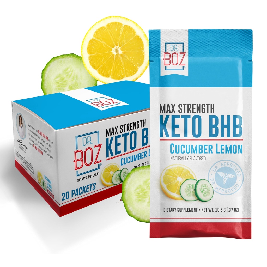 Boz博士 - Keto BHB粉末 - Cucumber Lemon, 20 Packets - Ketones 饮料 - 增加能量和减少刮伤 - Max 强健饮食补充 - 质量测试 - 美国制造 - 10.9oz(310g)