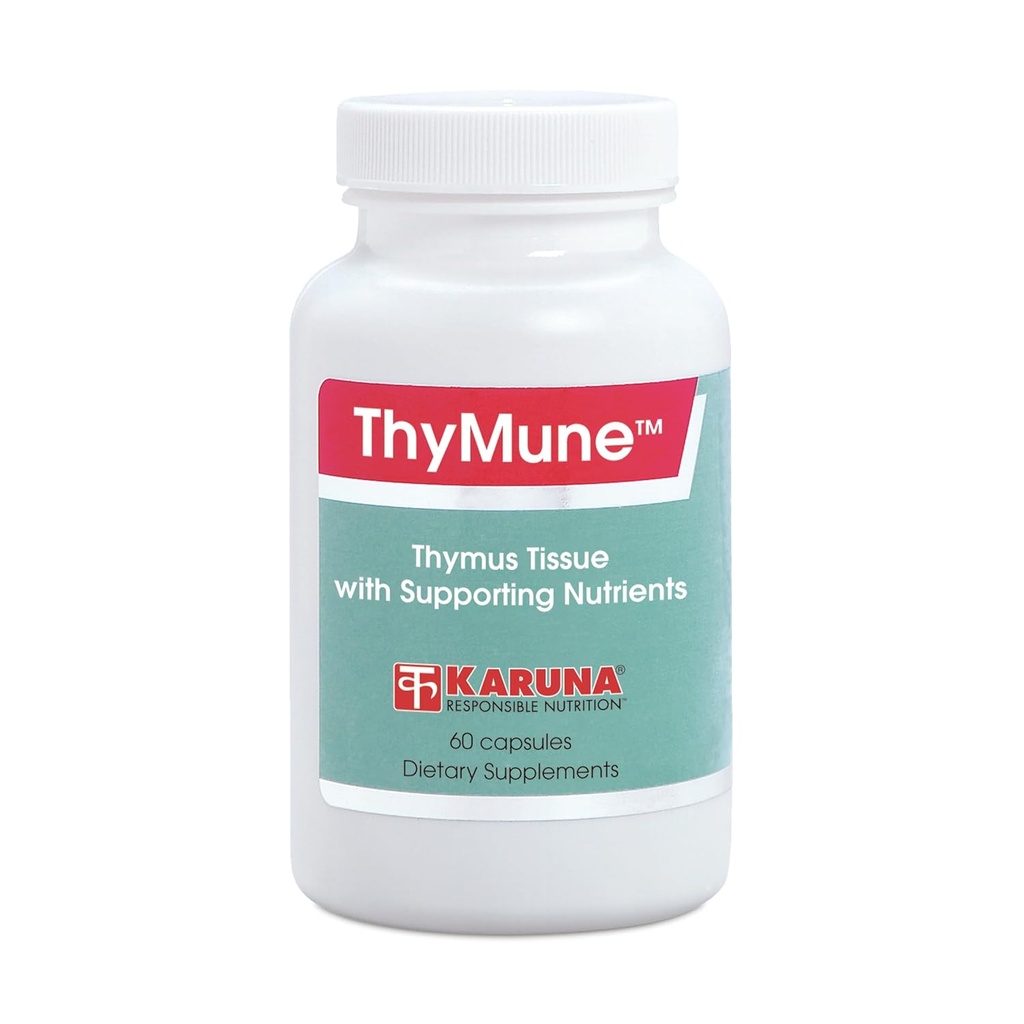 Karuna ThyMune 60 Capsules | 400 mg Thymus 组织、40mg Echinacea 提取物、25 mg 生物氟化物 | 维生素A、C、E、锌、铜 | 独特  Thy  Thy  Thy  Thy  Support