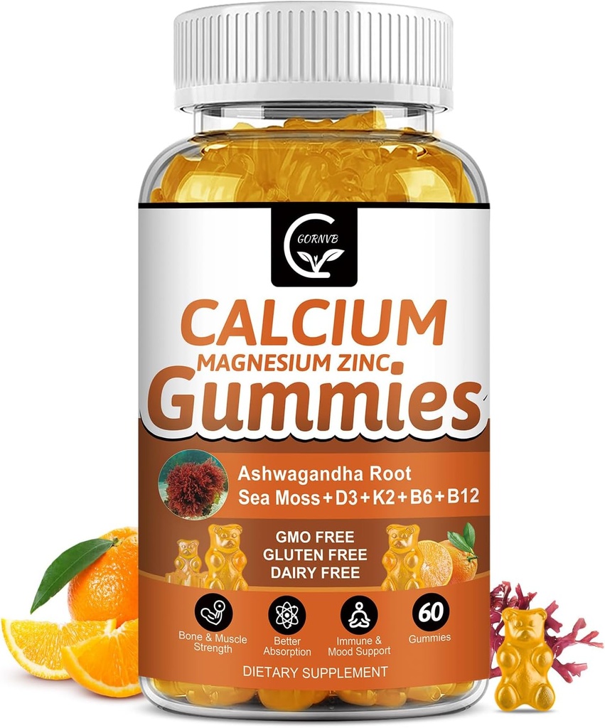 1,200mg 含维生素D3,K2,B12 & B6的钙- 植物复合钙镁补充剂 Glycnit, Potassium, Sea Moss, Ashwagandha Root for Bone & Teeth strong, Muscle & Immune