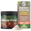 EarthNutri Energy + Focus Power 补充 - Energy Boost & 帮助与峰值O2, AlphaSize, Cognizin, PurCaf, Theacrine, Acetyl L-Carnitine L-Tyrosine – Lychee Flavor – 20 services (171g).