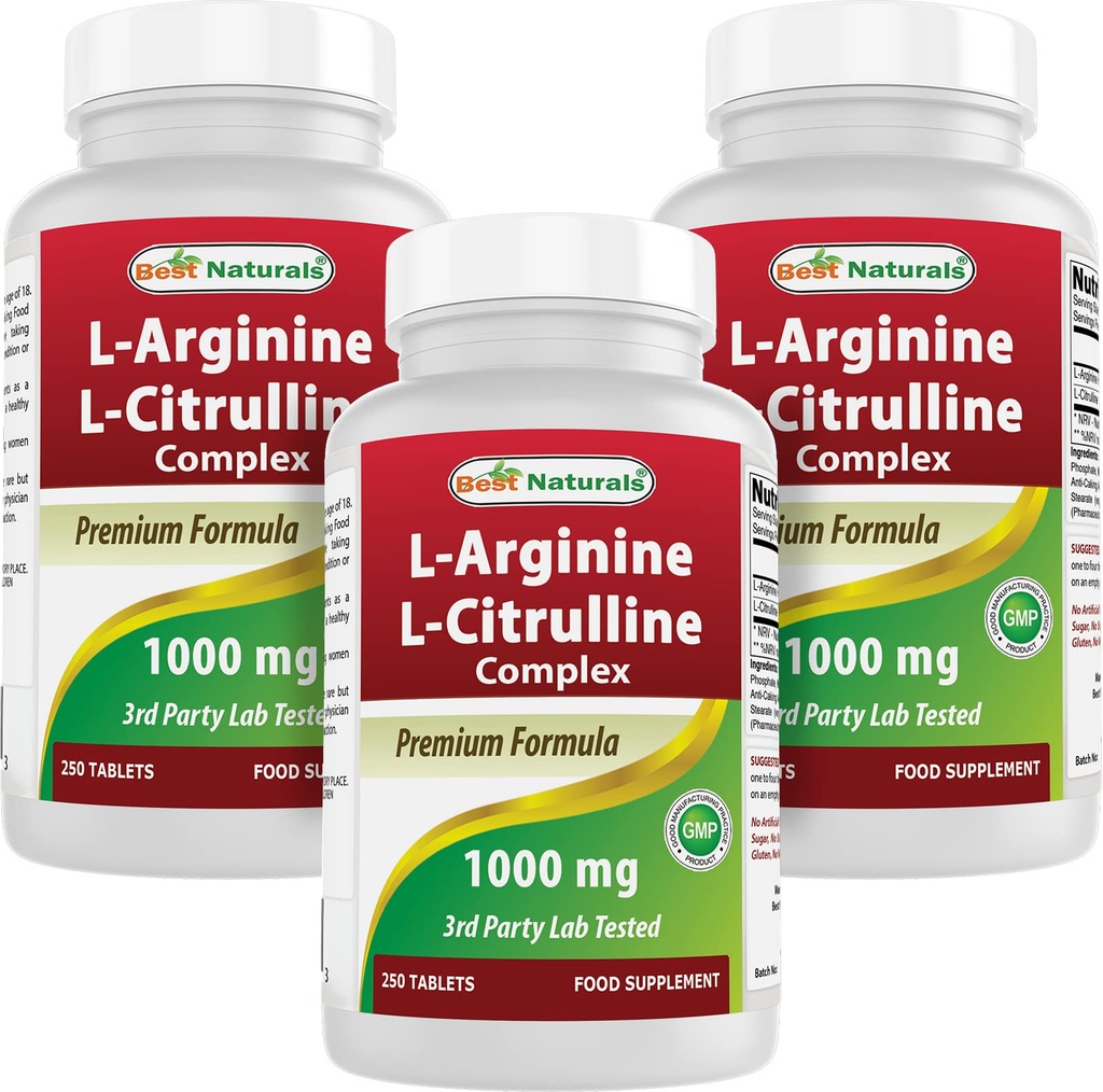 Best Naturals L-Arginine L-Citrulline Complex 1000 mg 250 平板电脑(250 count of 3)