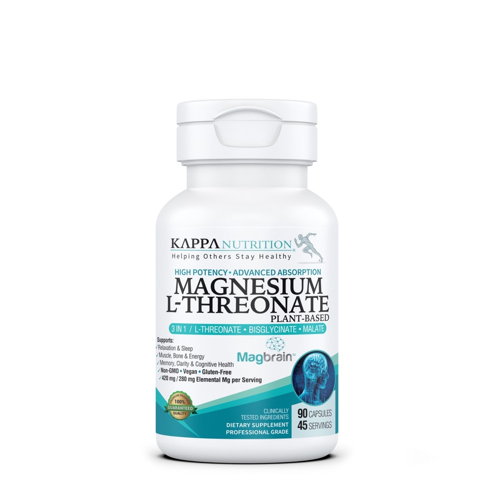 Kappa营养由Magbraineth Mgnesium L-Threonate Planet-Based,420mg 元素镁(3 Capsules)从2,253mg,90 Vegan Capsules,大脑,睡眠和肌肉支持.