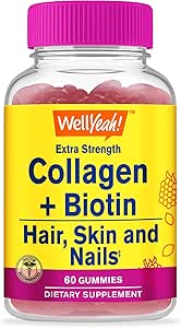 与Biotin Gummys结合的Welly Collagen - 支持皮肤,头发,钉子健康,联合功能,骨密度,肌肉生长,认知性能 - Gluten Free, GMO Free - 60 Count