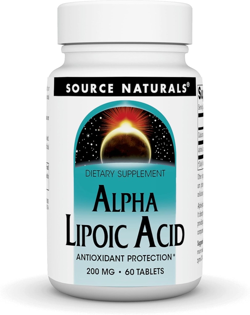 来源:天然Alpha Lipoic Acid 200 mg 支持健康糖代谢、肝功能和能源生成-60块