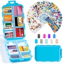 14 Grids 旅行药丸组织者盒,装有415-Pcs 药品名标签 - Pocket Daily Pharkey Case Control Kit - 旅行药剂持有者 鱼油维生素补充剂储存 - 蓝色