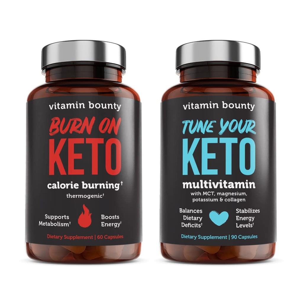 Keto Bundle上的维生素Bounty Tune 你的Keto和Burn – Keto Multivitamin, Calorie 烧为男女服务, Premium Raspberry Ketones, 能源支持 - Bundle 60 Capsule Each