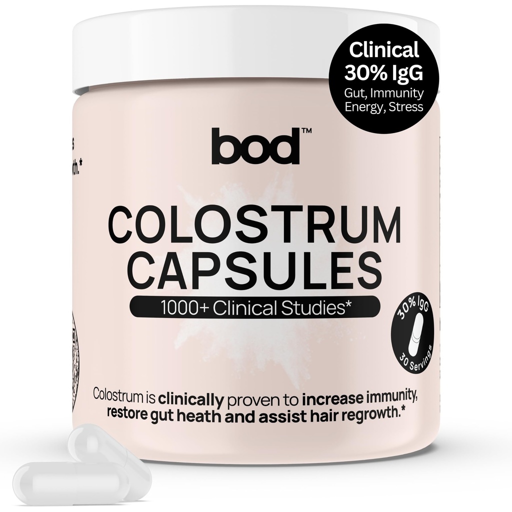 Bod Colostrum Capsules, Colostrum 皮肤和头发生长支持补充, Immune 支持, Gut Health, Muscle & Wellness, IgG 30% 纯超食品 Bovine Colostrum Pills, 不受欢迎, 30种服务