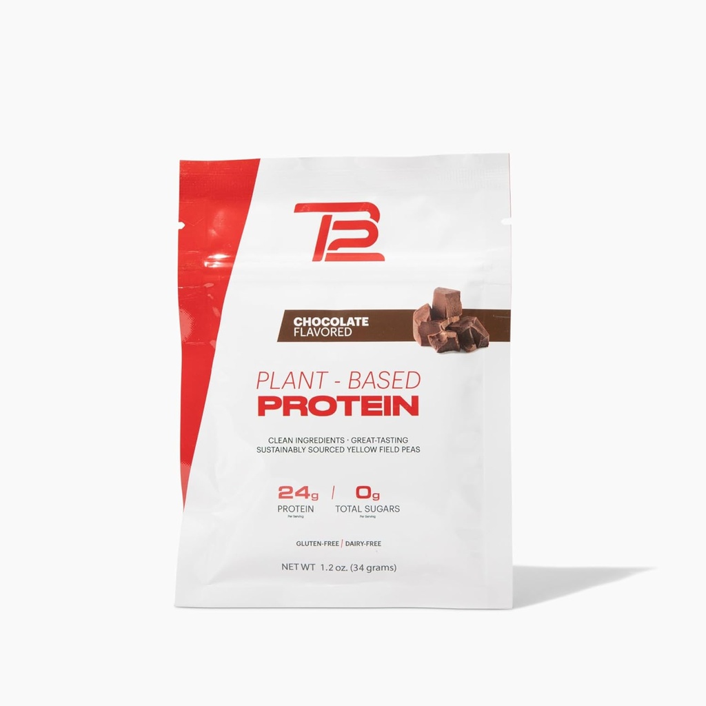 TB12 Plant Based Protein Powder by Tom Brady, 24g of Vegan Pea Protein, Low Sugar, Low Carb, Non-GMO, Meal Replacement, Keto Friendly, Paleo, Sugar Free, Chocolate Flavor (1.12 Ounce / 12 Pack)