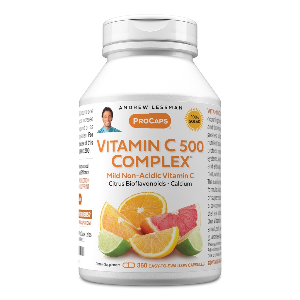 AndreW Lessman 维生素C 500 复合型360 Capsules - 非氨基维生素C + Citrus Bioflavoids for Immune system and Anti-Oxidant Supports, No Stomach Upset, Small Easy to Swillow Capsules (英语).