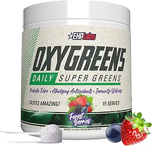 EHP实验室 OxyGreens 超级绿地粉 - Spirulina & Chlorella Superfood, 绿色汁粉和绿地补充剂 预生纤维,抗氧化剂和豁免支持, 30个服务(瓜瓦天堂)