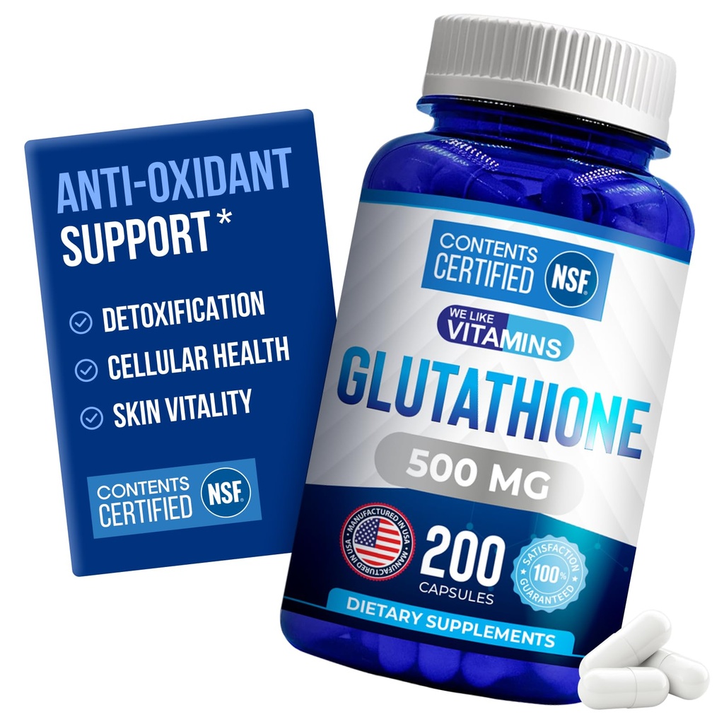 我们喜欢维生素 NSF认证 Glutathione Supplement 在美国制造 高度生物可用 L-Glutathione 抗氧化剂支持 |500mg Pererating | 200 Capsules