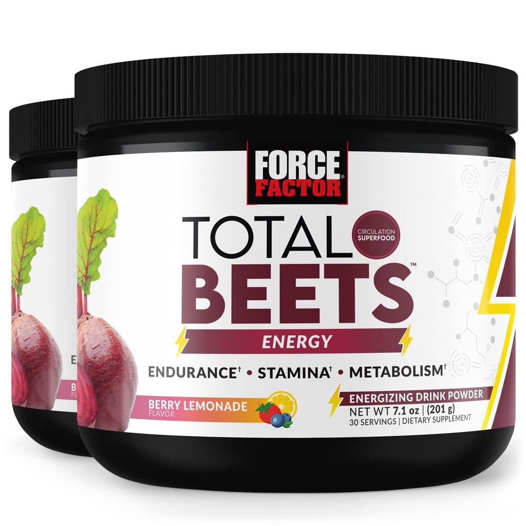 FORCE FACTOR 总 Beets Energy drink Mix 2-Pack, 超级食品 Beet Root Powder, Nitrates to Boost Energy, 支持流通,血液流动,硝酸氧化物和Stamina,心脏健康补充,60种服务