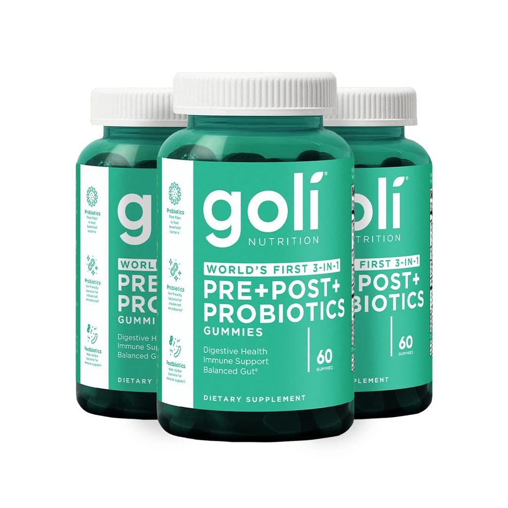 Goli营养补充,Pre+Post+Probiotics Gummy - 180 Counter - World's First 3-in-1 Gluten - Free, Vegan, Non-GMO, 和 Gelatin - Free.