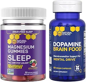 Natural STACKS 多巴胺脑食品 + 睡眠镁 胶囊 - 支持精神驱动和睡眠 * - 90总片
