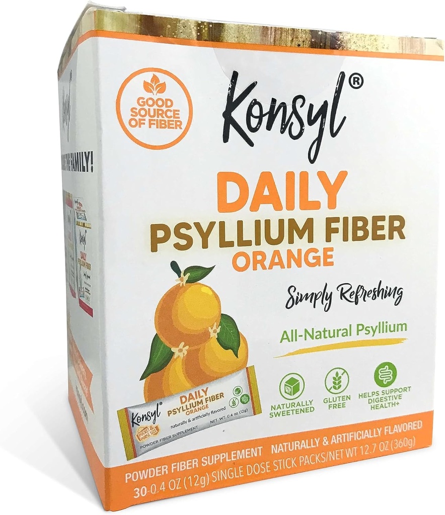 Konsyl日报 纤维橙 100% 天然lium 胡斯克粉 - 自然甜化 - Gluten Free - 30 packes