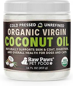Raw Paws Organization Virgin Coconut Oil for Dogs & Cats, 16-oz - 支持免疫系统,文摘,口腔健康,甲状腺素 - 狗的所有自然过敏救济 - 毛球救济