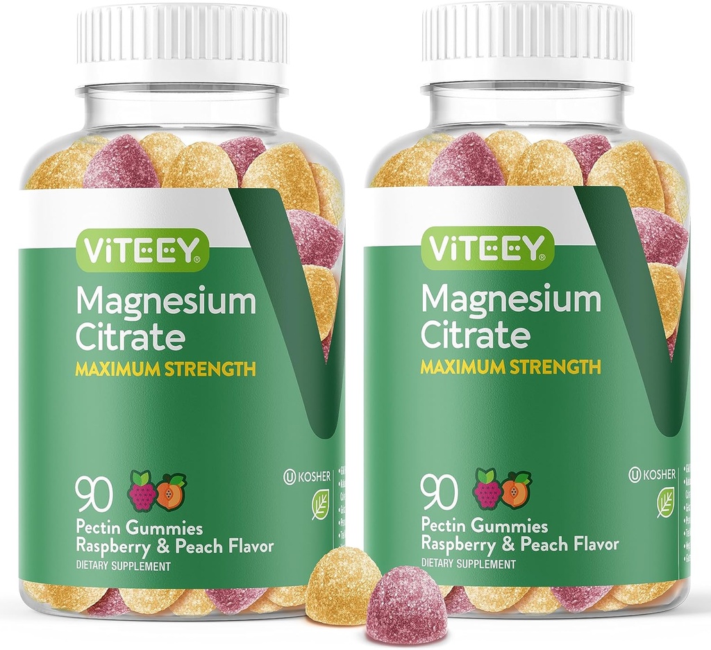 VITEEY 成人用镁(Gummys) - 255mg的镁 Citrate Gummy for calm, Sleep, Nerve & Muscle 函数支持 - Vegan, Gluten Free - 180 Counter